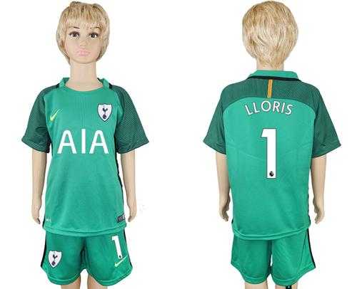 Tottenham Hotspur #1 LLORIS Green Goalkeeper Kid Soccer Club Jersey