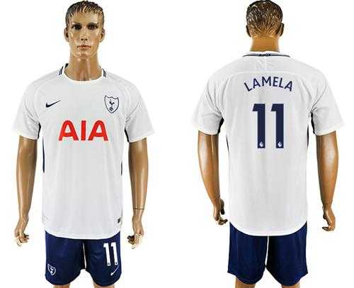 Tottenham Hotspur #11 Lamela White Blue Soccer Club Jersey