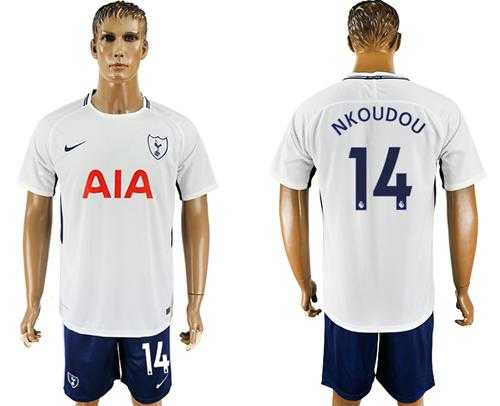 Tottenham Hotspur #14 Nkoudou White Blue Soccer Club Jersey