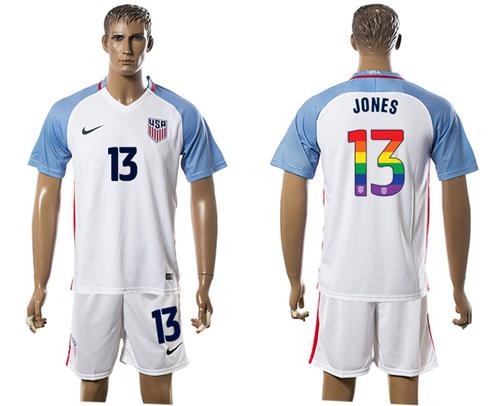 USA #13 Jones White Rainbow Soccer Country Jersey