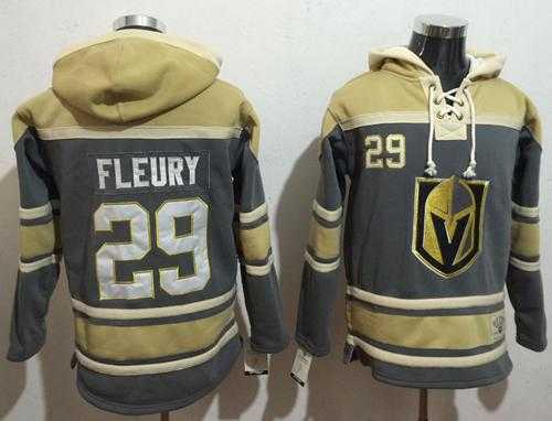 Vegas Golden Knights #29 Marc-Andre Fleury Grey Gold Name & Number Pullover NHL Hoodie