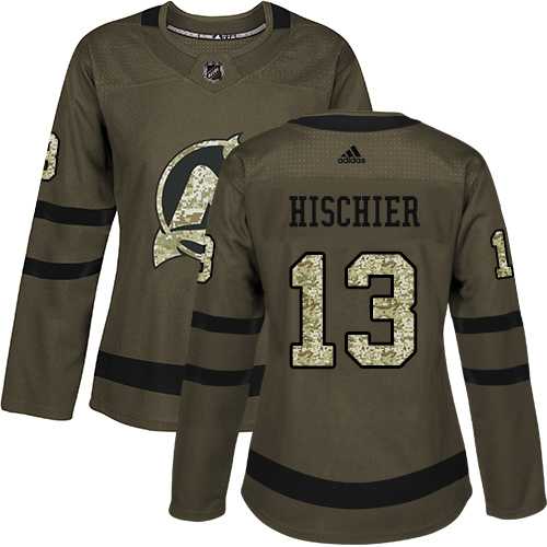 Women's Adidas New Jersey Devils #13 Nico Hischier Green Salute to Service Stitched NHL Women's Adidas New Jersey Devils #13 Nico Hischier Green Salute to Service Stitched NHL