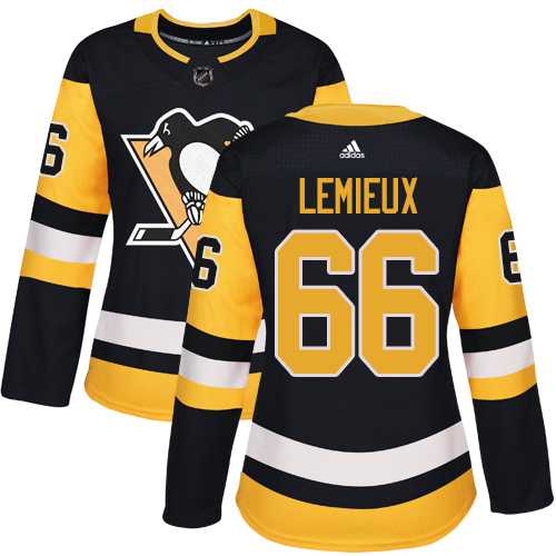 Women's Adidas Pittsburgh Penguins #66 Mario Lemieux Black Home Authentic Stitched NHL