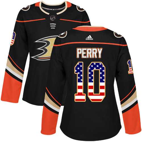 Women's Adidas Anaheim Ducks #10 Corey Perry Black Home Authentic USA Flag Stitched NHL Jersey