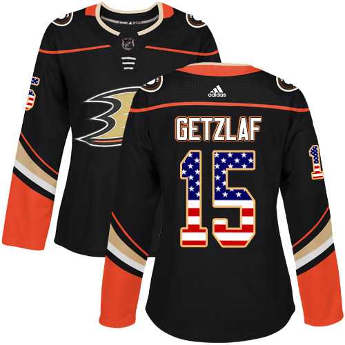 Women's Adidas Anaheim Ducks #15 Ryan Getzlaf Black Home Authentic USA Flag Stitched NHL Jersey