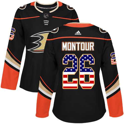 Women's Adidas Anaheim Ducks #26 Brandon Montour Black Home Authentic USA Flag Stitched NHL Jersey