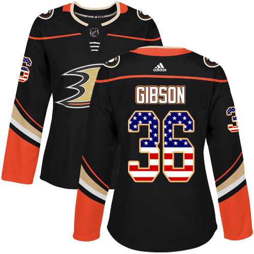 Women's Adidas Anaheim Ducks #36 John Gibson Black Home Authentic USA Flag Stitched NHL Jersey