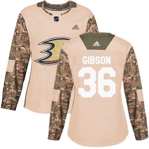 Women's Adidas Anaheim Ducks #36 John Gibson Camo Authentic 2017 Veterans Day Stitched NHL Jersey