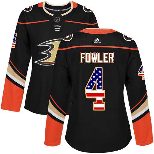Women's Adidas Anaheim Ducks #4 Cam Fowler Black Home Authentic USA Flag Stitched NHL Jersey