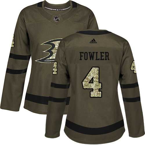 Women's Adidas Anaheim Ducks #4 Cam Fowler Green Salute to Service Stitched NHL Jersey