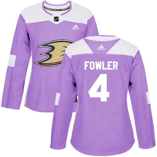 Women's Adidas Anaheim Ducks #4 Cam Fowler Purple Authentic Fights Cancer Stitched NHL Jersey
