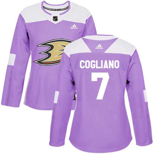 Women's Adidas Anaheim Ducks #7 Andrew Cogliano Purple Authentic Fights Cancer Stitched NHL Jersey