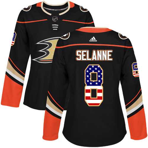 Women's Adidas Anaheim Ducks #8 Teemu Selanne Black Home Authentic USA Flag Stitched NHL Jersey