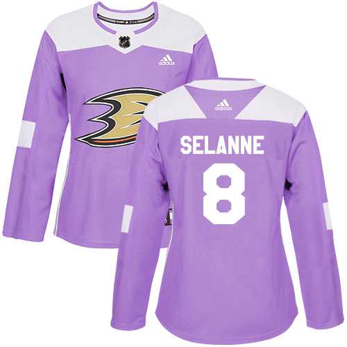 Women's Adidas Anaheim Ducks #8 Teemu Selanne Purple Authentic Fights Cancer Stitched NHL Jersey