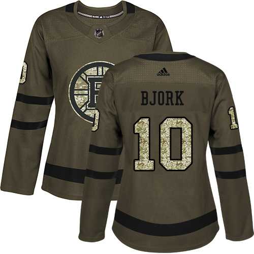 Women's Adidas Boston Bruins #10 Anders Bjork Green Salute to Service Stitched NHL