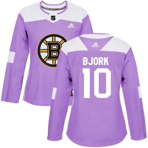 Women's Adidas Boston Bruins #10 Anders Bjork Purple Authentic Fights Cancer Stitched NHL