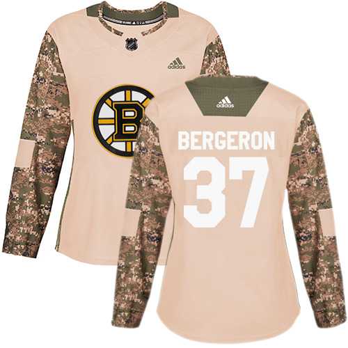 Women's Adidas Boston Bruins #37 Patrice Bergeron Camo Authentic 2017 Veterans Day Stitched NHL Jersey