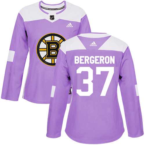 Women's Adidas Boston Bruins #37 Patrice Bergeron Purple Authentic Fights Cancer Stitched NHL
