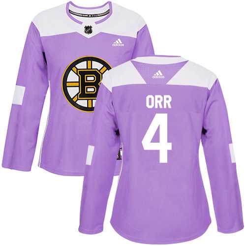 Women's Adidas Boston Bruins #4 Bobby Orr Purple Authentic Fights Cancer Stitched NHL