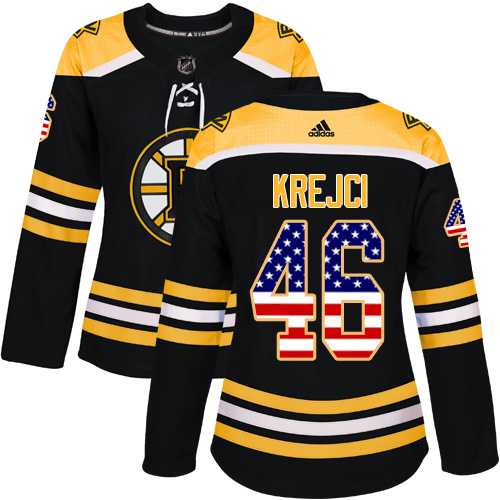 Women's Adidas Boston Bruins #46 David Krejci Black Home Authentic USA Flag Stitched NHL Jersey