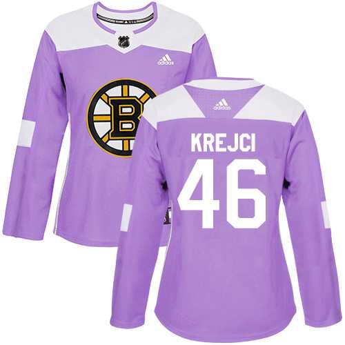 Women's Adidas Boston Bruins #46 David Krejci Purple Authentic Fights Cancer Stitched NHL