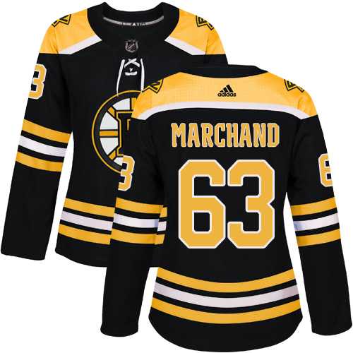 Women's Adidas Boston Bruins #63 Brad Marchand Black Home Authentic Stitched NHL Jersey