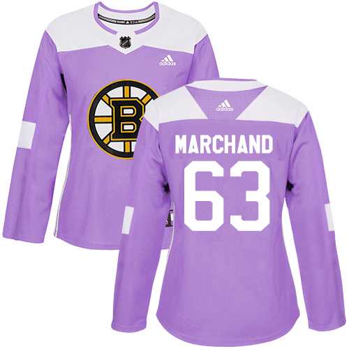 Women's Adidas Boston Bruins #63 Brad Marchand Purple Authentic Fights Cancer Stitched NHL