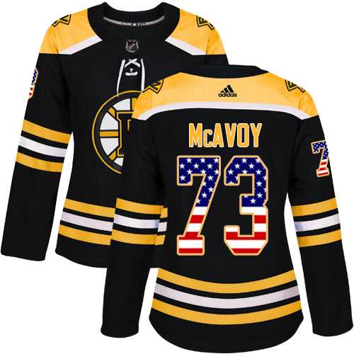 Women's Adidas Boston Bruins #73 Charlie McAvoy Black Home Authentic USA Flag Stitched NHL Jersey