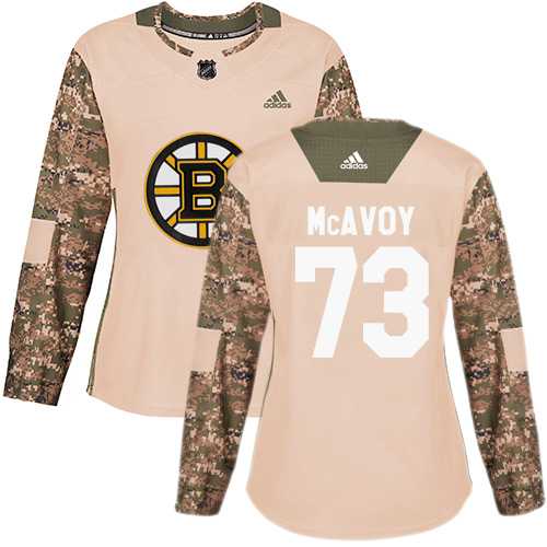 Women's Adidas Boston Bruins #73 Charlie McAvoy Camo Authentic 2017 Veterans Day Stitched NHL Jersey
