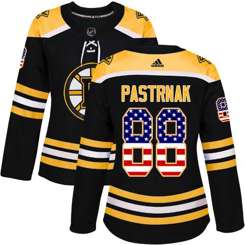 Women's Adidas Boston Bruins #88 David Pastrnak Black Home Authentic USA Flag Stitched NHL Jersey