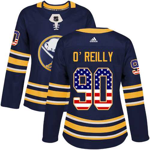 Women's Adidas Buffalo Sabres #90 Ryan O'Reilly Navy Blue Home Authentic USA Flag Stitched NHL Jersey