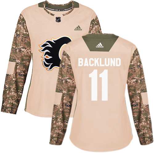 Women's Adidas Calgary Flames #11 Mikael Backlund Camo Authentic 2017 Veterans Day Stitched NHL Jersey