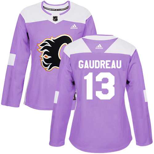 Women's Adidas Calgary Flames #13 Johnny Gaudreau Purple Authentic Fights Cancer Stitched NHL Jersey