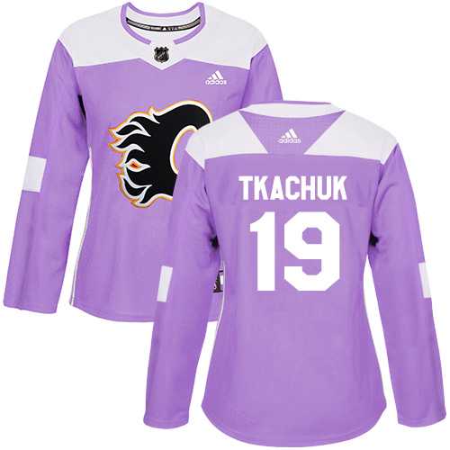 Women's Adidas Calgary Flames #19 Matthew Tkachuk Purple Authentic Fights Cancer Stitched NHL Jersey