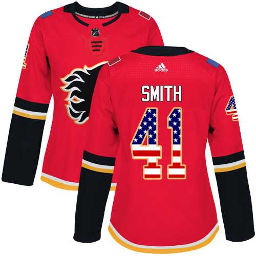 Women's Adidas Calgary Flames #41 Mike Smith Red Home Authentic USA Flag Stitched NHL Jersey