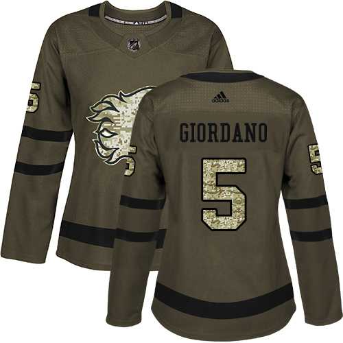 Women's Adidas Calgary Flames #5 Mark Giordano Green Salute to Service Stitched NHL Jersey