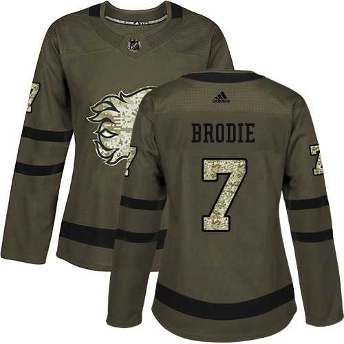 Women's Adidas Calgary Flames #7 TJ Brodie Green Salute to Service Stitched NHL Jersey