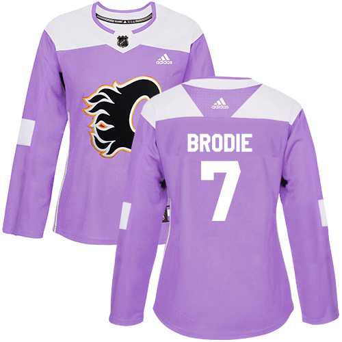 Women's Adidas Calgary Flames #7 TJ Brodie Purple Authentic Fights Cancer Stitched NHL Jersey