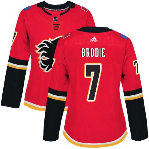 Women's Adidas Calgary Flames #7 TJ Brodie Red Home Authentic Stitched NHL Jersey