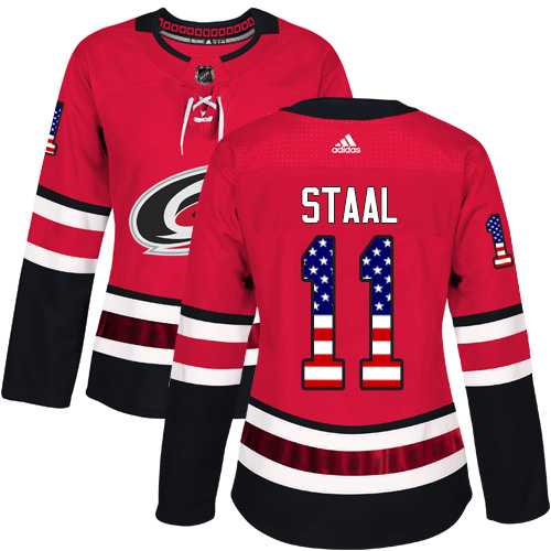 Women's Adidas Carolina Hurricanes #11 Jordan Staal Red Home Authentic USA Flag Stitched NHL Jersey