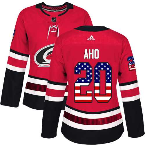 Women's Adidas Carolina Hurricanes #20 Sebastian Aho Red Home Authentic USA Flag Stitched NHL Jersey