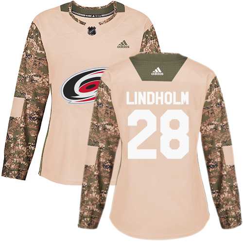Women's Adidas Carolina Hurricanes #28 Elias Lindholm Camo Authentic 2017 Veterans Day Stitched NHL Jersey