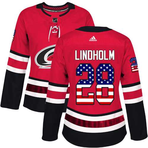 Women's Adidas Carolina Hurricanes #28 Elias Lindholm Red Home Authentic USA Flag Stitched NHL Jersey
