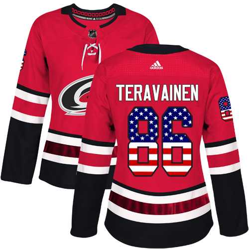 Women's Adidas Carolina Hurricanes #86 Teuvo Teravainen Red Home Authentic USA Flag Stitched NHL Jersey