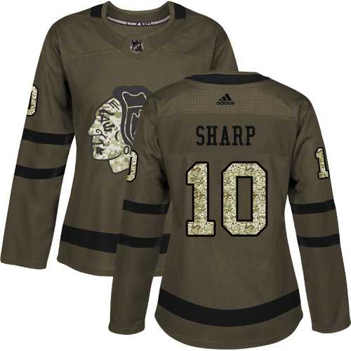 Women's Adidas Chicago Blackhawks #10 Patrick Sharp Green Salute to Service Stitched NHL Jersey