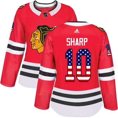 Women's Adidas Chicago Blackhawks #10 Patrick Sharp Red Home Authentic USA Flag Stitched NHL Jersey