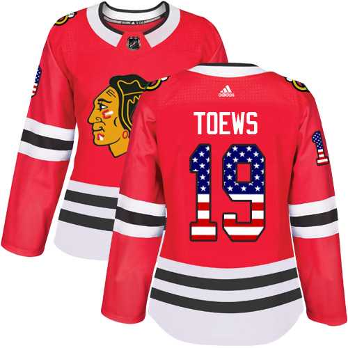 Women's Adidas Chicago Blackhawks #19 Jonathan Toews Red Home Authentic USA Flag Stitched NHL Jersey
