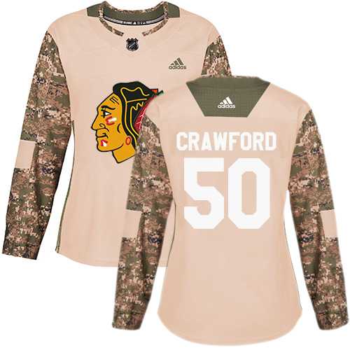 Women's Adidas Chicago Blackhawks #50 Corey Crawford Camo Authentic 2017 Veterans Day Stitched NHL Jersey