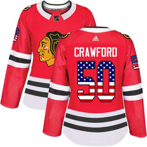 Women's Adidas Chicago Blackhawks #50 Corey Crawford Red Home Authentic USA Flag Stitched NHL Jersey
