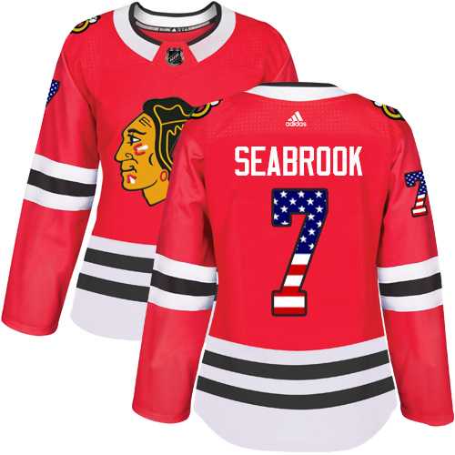 Women's Adidas Chicago Blackhawks #7 Brent Seabrook Red Home Authentic USA Flag Stitched NHL Jersey